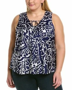 Brand new 🎉 NIC+ZOE Plus Indigo Stamp Tank 👩 Women Tops 🌟